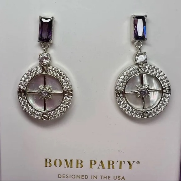 Bomb Party Silver and Purple Dangle Earrings - Picture 2 of 9